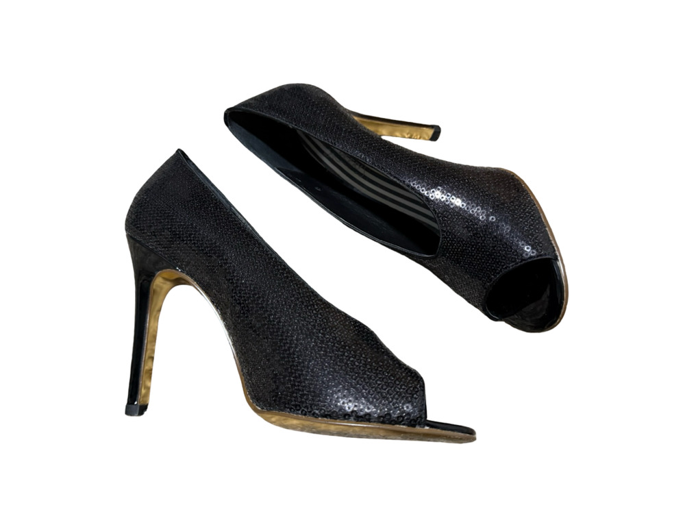 Oh! Deer Black Sequin Open Toe Stiletto Heels